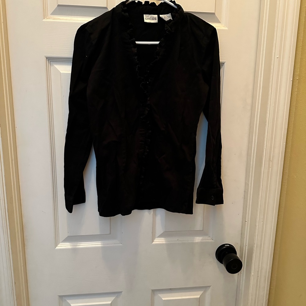 Chico's Black Ruffled Blouse - Picture 1 of 9